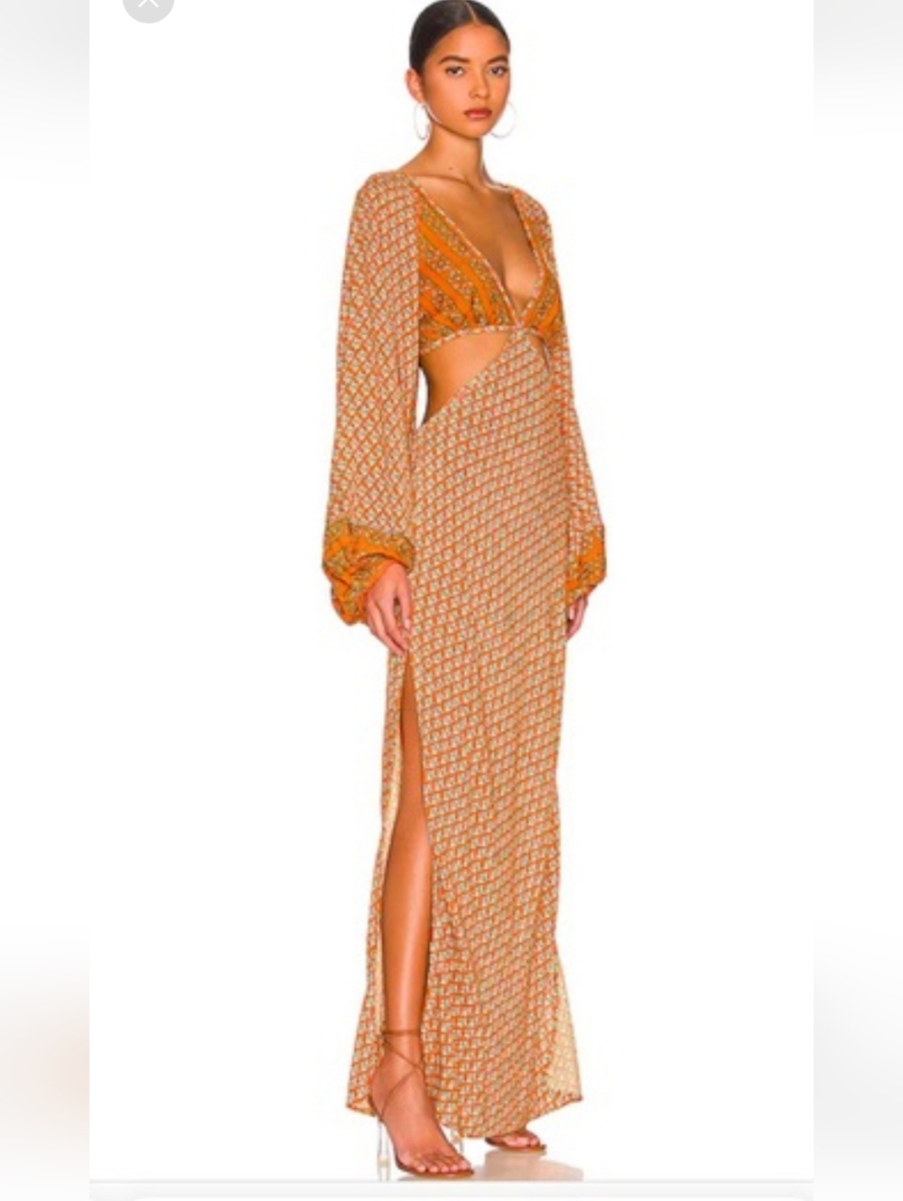 Jen's Pirate Booty Senora Deep V Cutout Maxi Dress in Burnt Orange Print Large